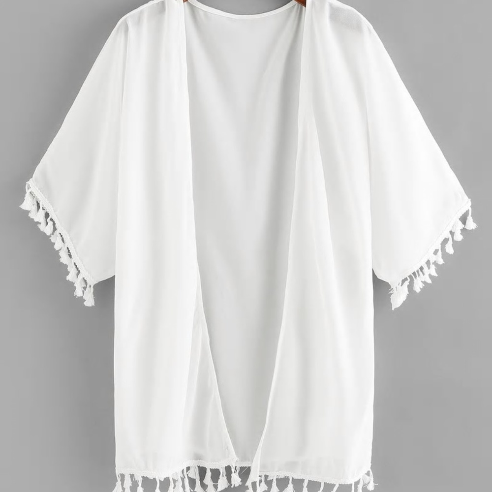 FRINGE TRIM KIMONO